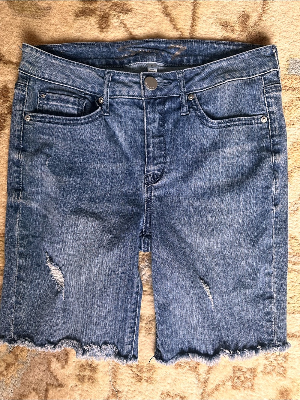 Seven7 Blue Distressed Denim Bermuda Shorts